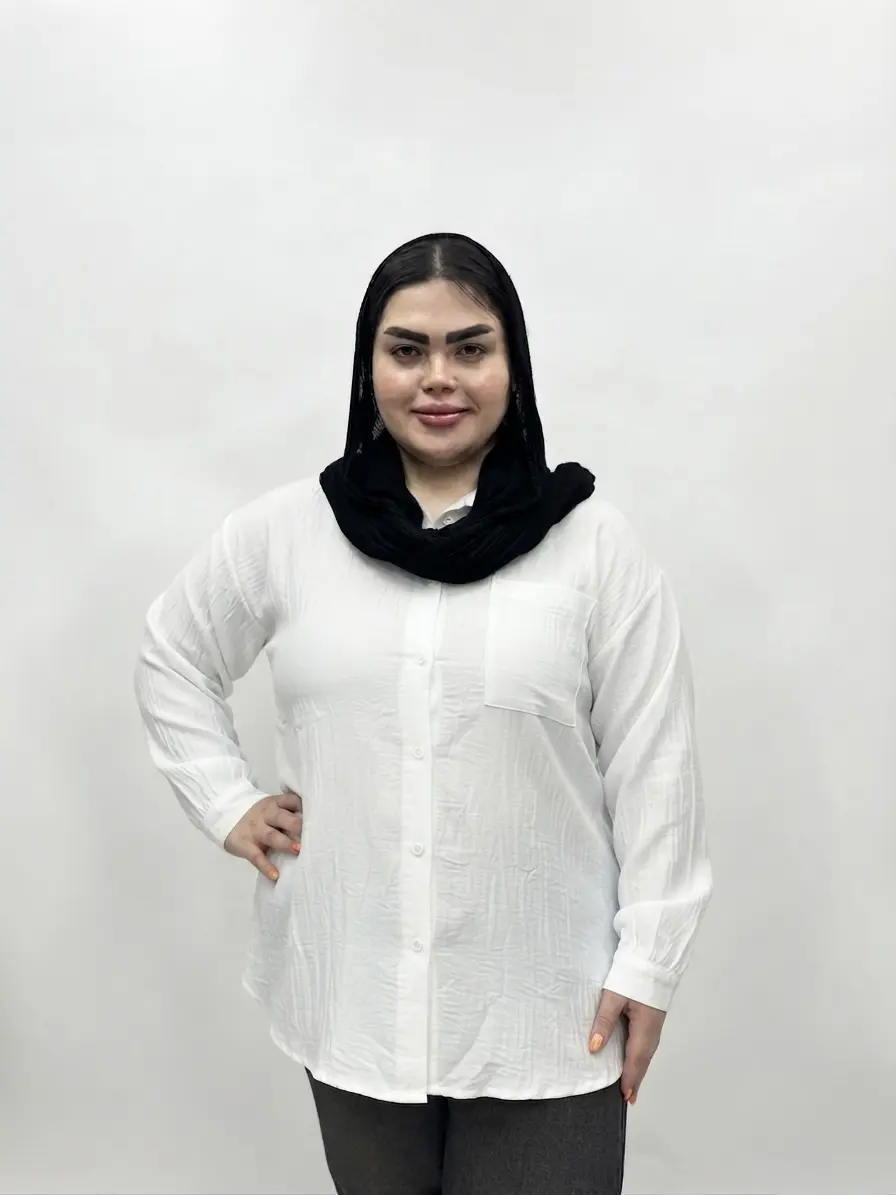 شومیز سایز بزرگ زنانه مدل لنین کریستال (پری شیشه ای) طرح جیب دار